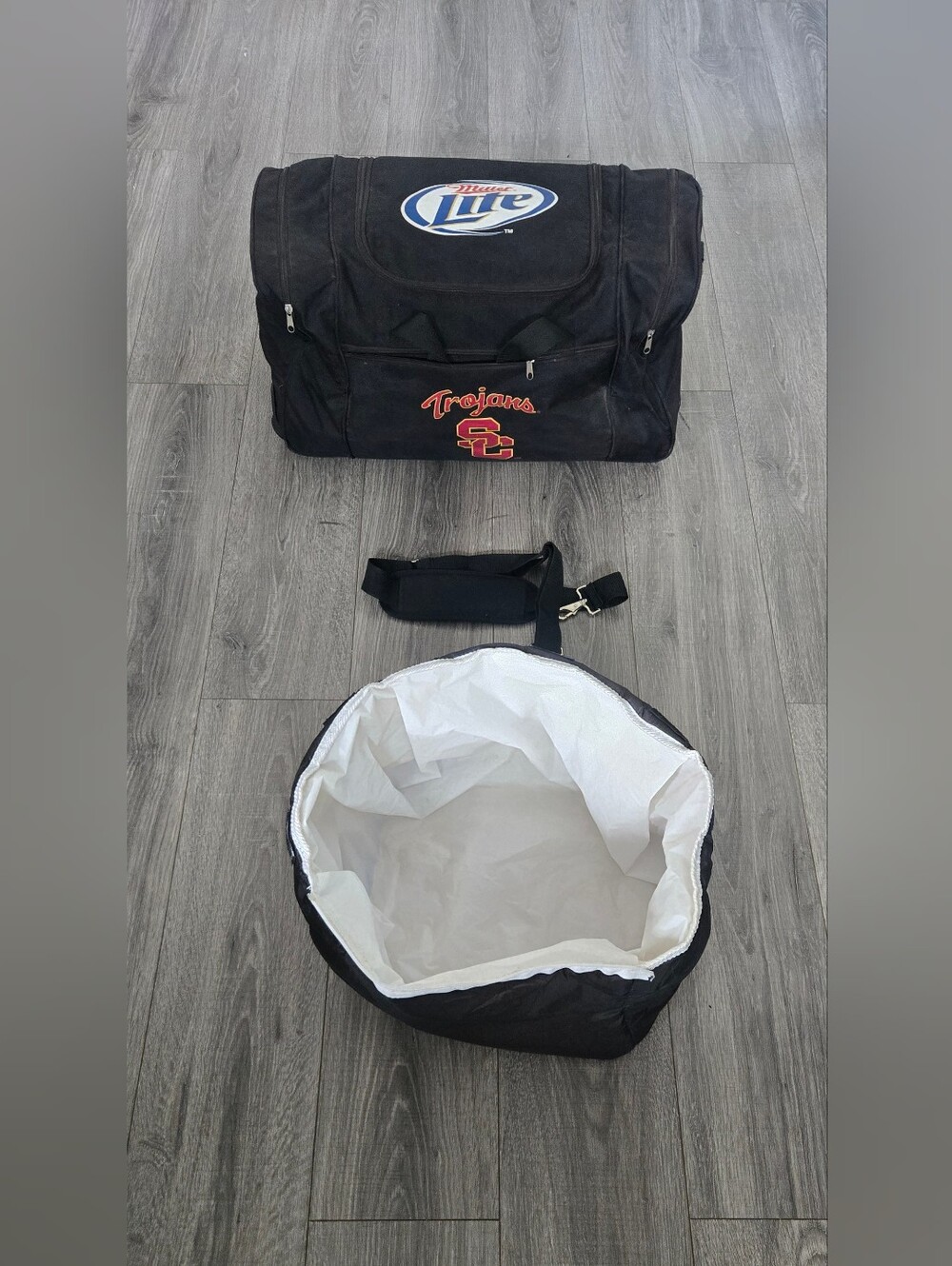 Vintage USC Trojans Miller Lite Rolling Cooler Duffel 24x12.5 Black Insulated